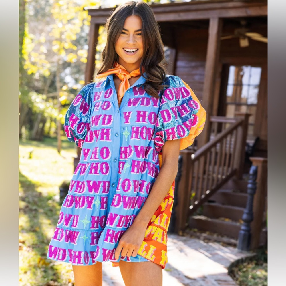 Queen of Sparkles Neon Howdy Y’all Dress